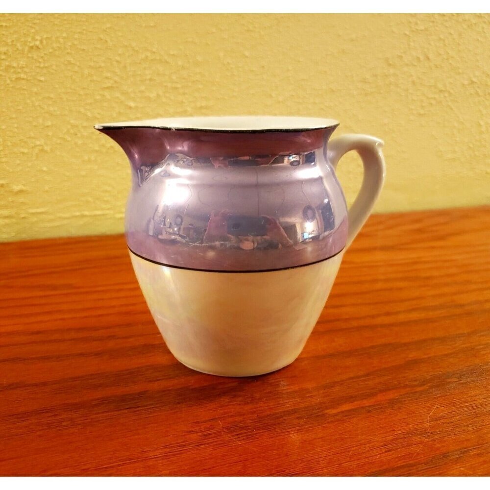Iridescent Purple and White Lusterware Small Pitcher Handled Cechoslovakia